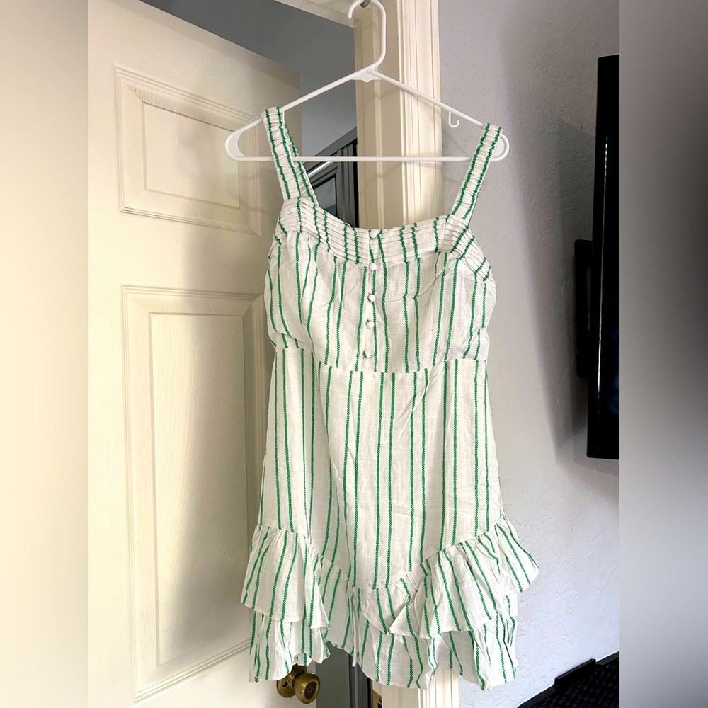 Green and white stripe dress mini